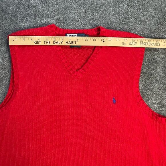 Vtg Polo Ralph Lauren Sweater Vest Mens Large Red Cotton Rib Knit Pony Fall Lg - Picture 10 of 15